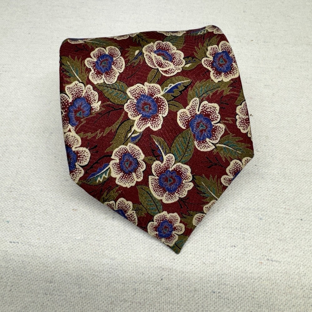 Britches of Georgetowne Floral Tie Mens OS Burgundy Silk Vintage Dark Academia